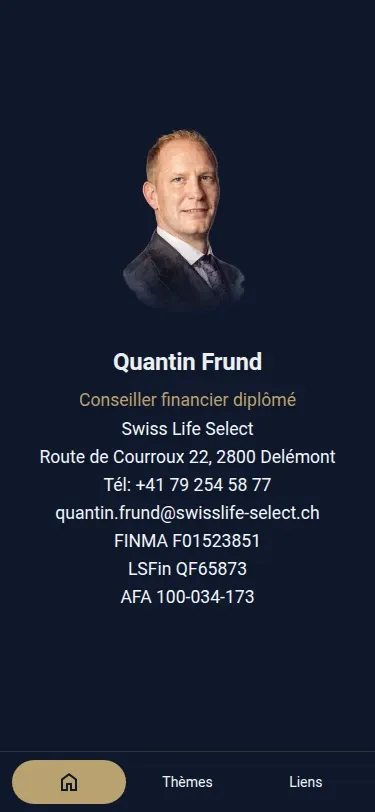 Carte de contact en ligne de Quantin Frund, affichée sur mobile